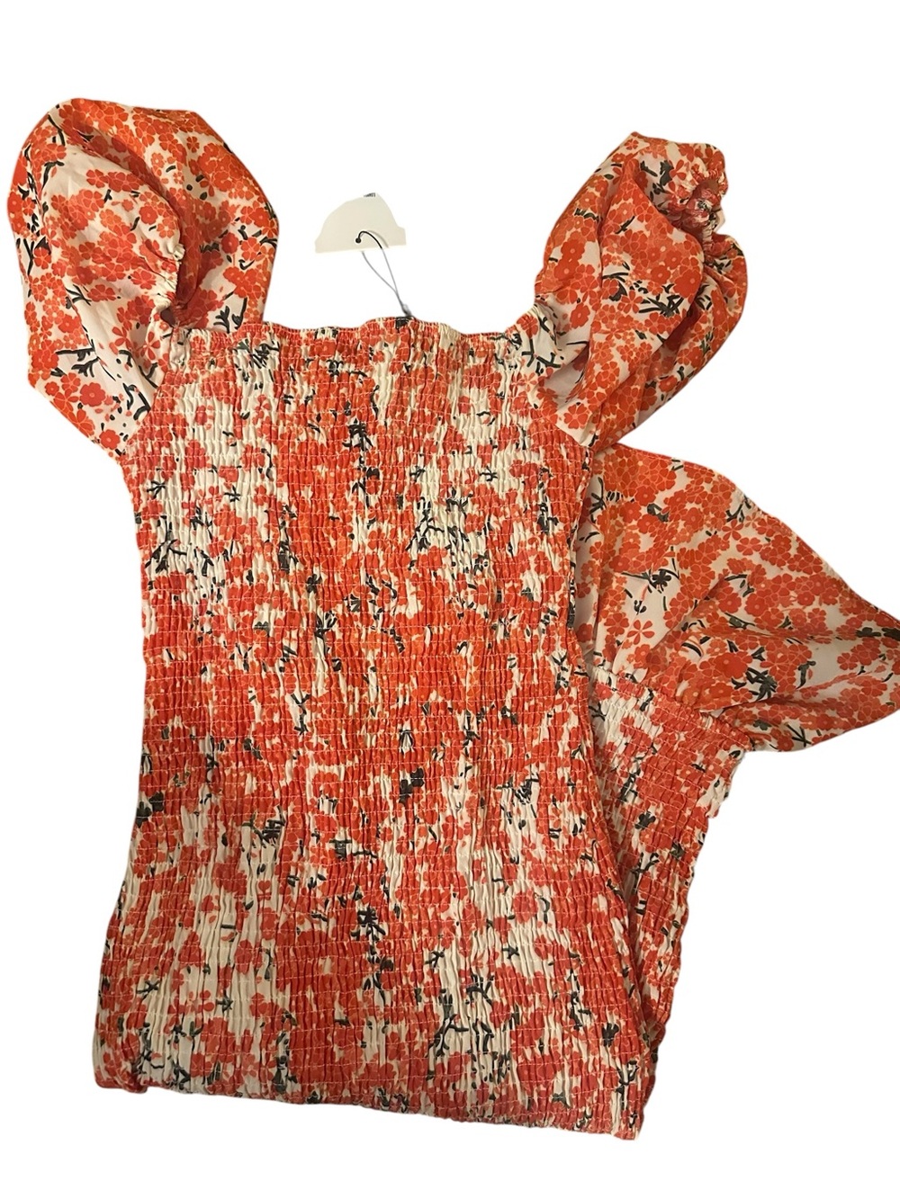 NWT Hello Molly Orange Floral Smocked Midi Dress size 6